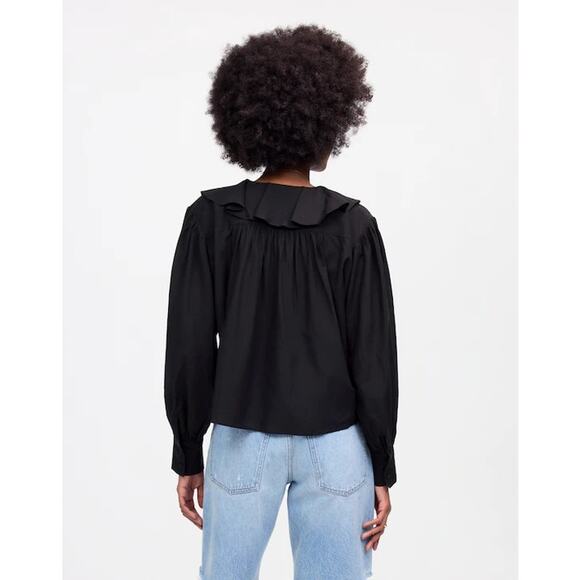 NWT Madewell Ruffled Pintucked Long-Sleeve Top True Black Size XL - Picture 3 of 11